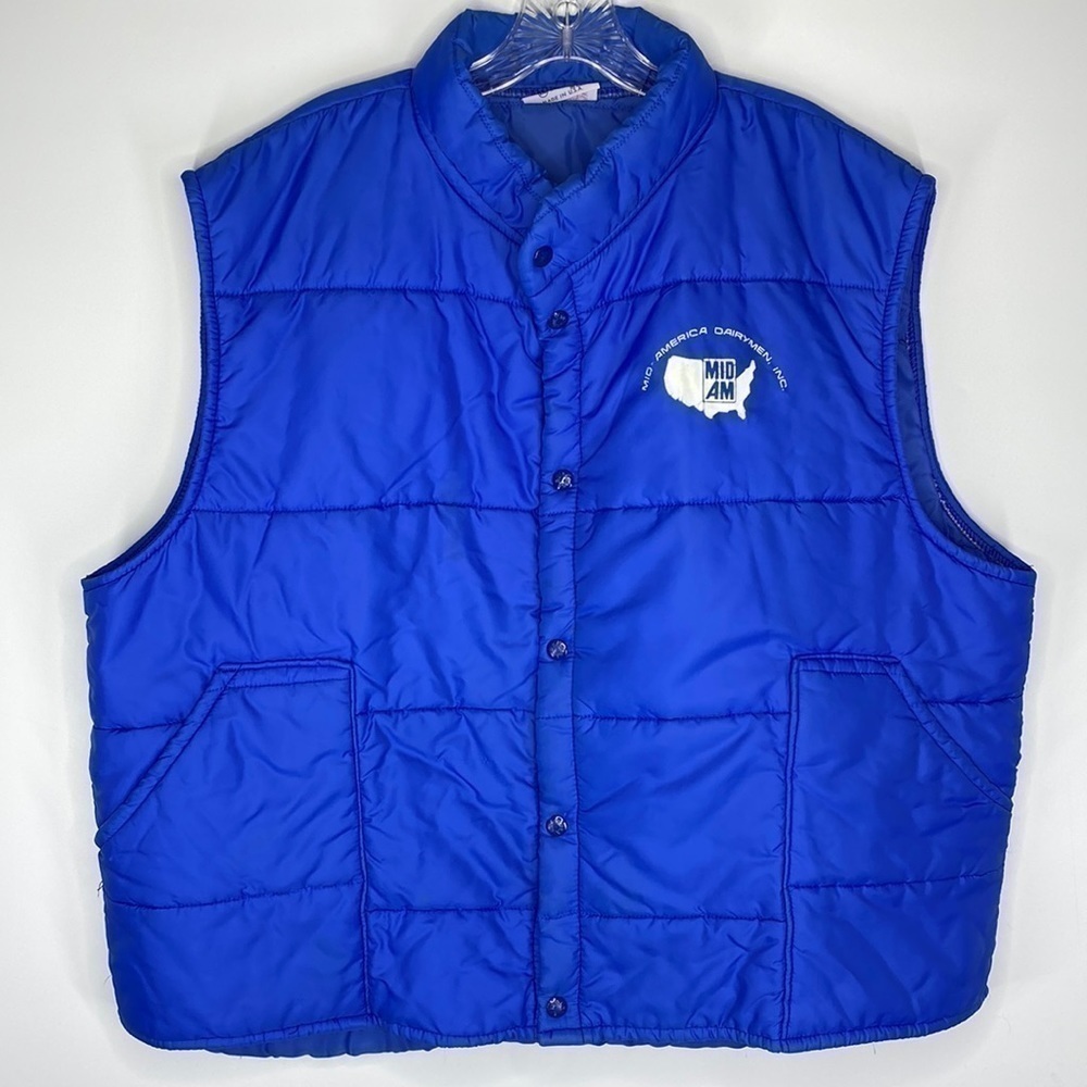 Vintage King Louie Pro Fit Mid America Dairymen INC Blue Puffer Vest XXL